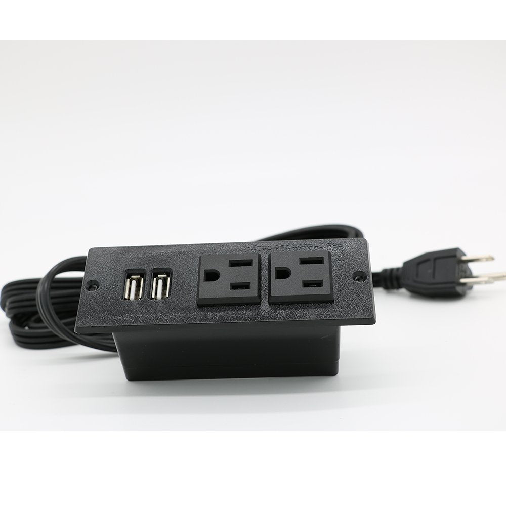 4 LEAF Regleta Empotrada con USB Tira de Alimentación Multicontacto Enchufe 2 Tomas 2 USB Cable Extensión 2 Metros Montaje para Mesa Sofá Gabinete Nightstand Nergo