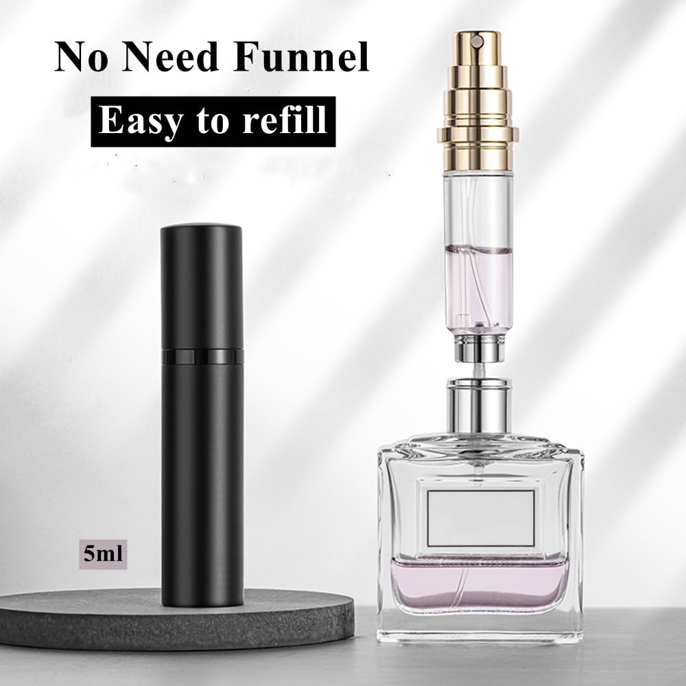 Aurdox Vaporizador de perfume portátil tamaño viaje botella de perfume dispensador atomizador con bomba para hombre y mujer 5 ml/negro