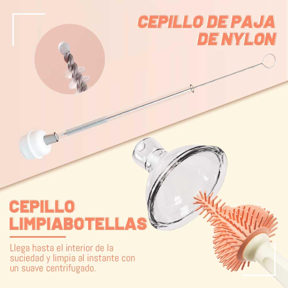 EDWINAYY Juego de Cepillo para Biberones, 4 EN 1 Multifunción, Rosa