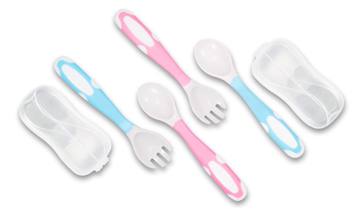Juego de cubiertos flexibles para bebés y niños pequeños, 2 pares de cucharas y tenedores para niños pequeños, autoalimentación y entrenamiento para bebés