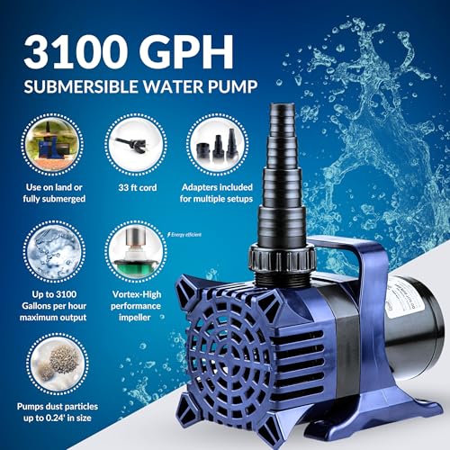 Bomba de Agua Sumergible Alpine Corporation 3100 GPH con Cable Largo y Adaptadores para Estanques y Fuentes