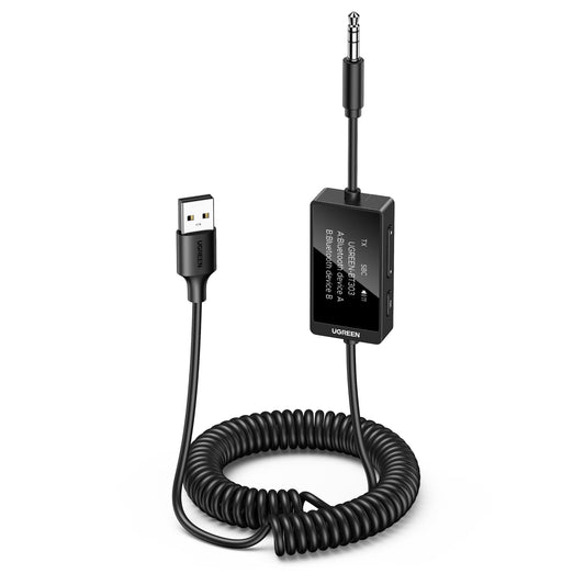 Transmisor Receptor Bluetooth 5.4 UGREEN Negro 2 en 1 para Llamadas Manos Libres y Altavoces de Coche Stereo
