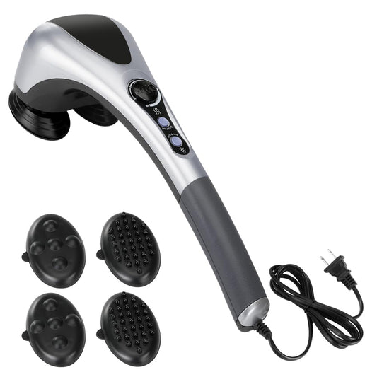 Lukovee Masajeador De Espalda Eléctrico, Masajeador Muscular De Tejido Profundo Recargable De Mano, 4 Cabezales De Masaje 5 Intensidad, Función De Calefacción, El Alivio De Dolores Para Cuerpo Completo