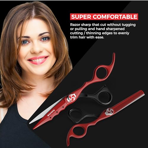 Suvorna Juego de tijeras para el cabello con tijeras para adelgazar, fabricadas con acero inoxidable para recortar y cortar, tijeras de corte de cabello de 6,5 pulgadas para adultos, hombres y mujeres