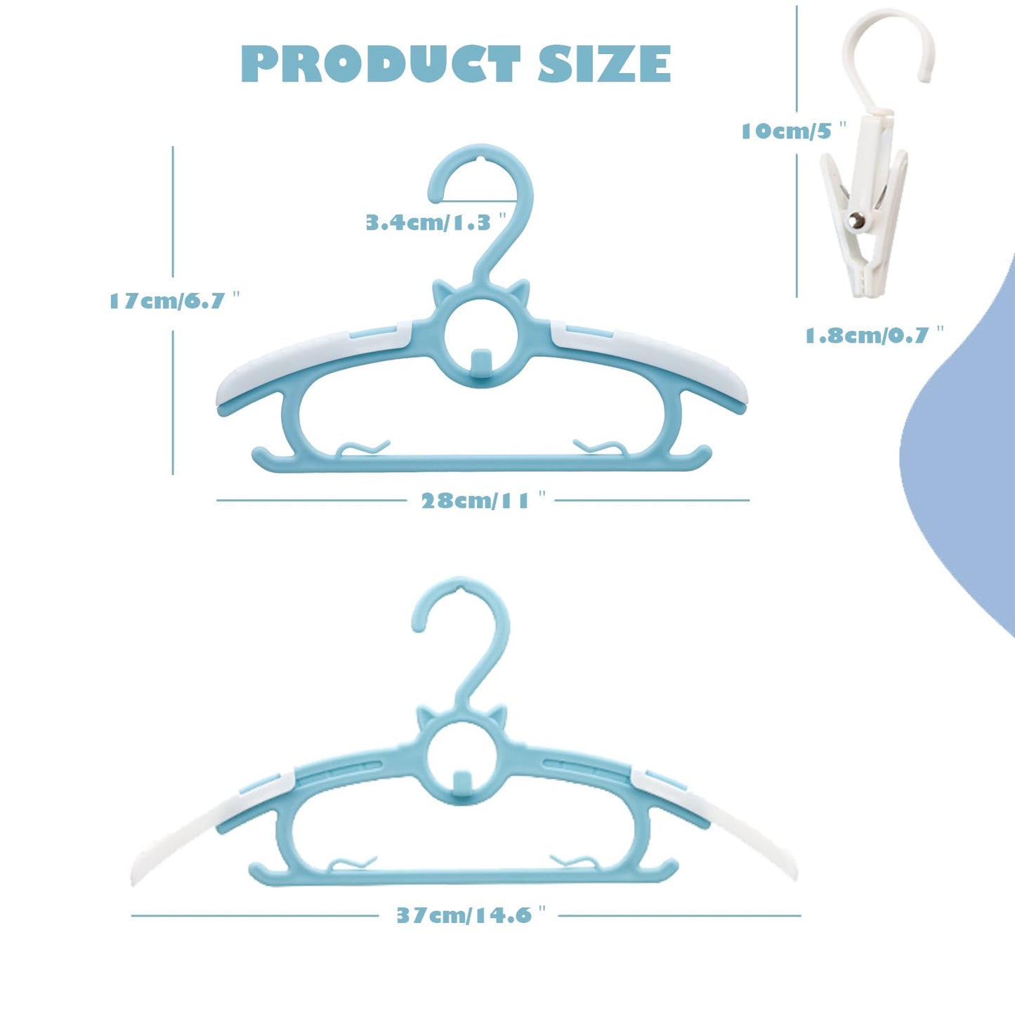 Perchas de clóset para bebé, paquete de 30 perchas ultra delgadas, antideslizantes y extensibles, para ropa de recién nacido, de 11 a 14 pulgadas, color azul, ajustable, para niños, niñas y niños