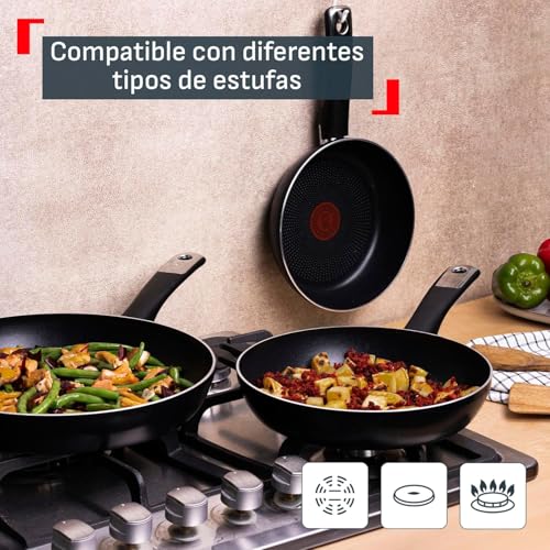 Batería de Cocina T-fal Hard Titanium Plus Negro 6 Piezas Antiadherente Duradero