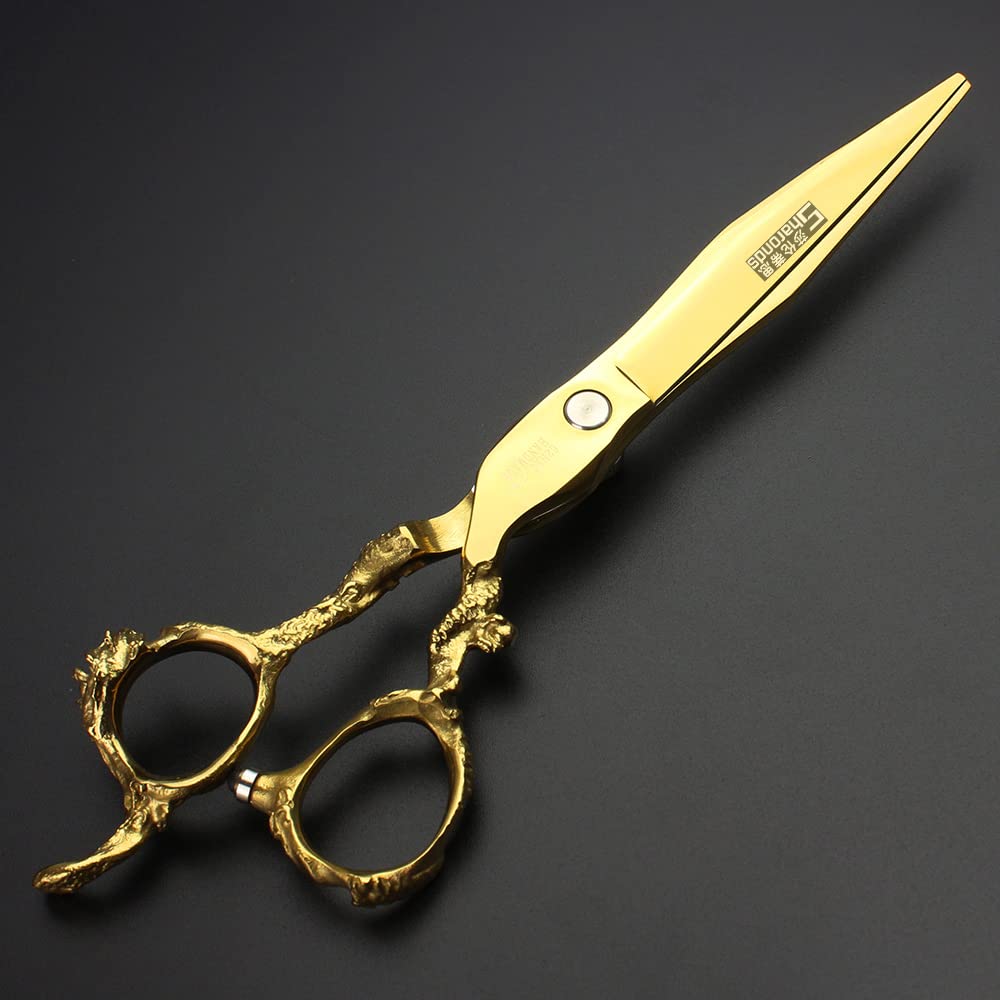 Tijeras profesionales de salón de 15,24 cm / 7 pulgadas, peluquería para corte de pelo, herramientas de poda, Japón 440c, acero inoxidable de alta dureza, dorado (dorado)