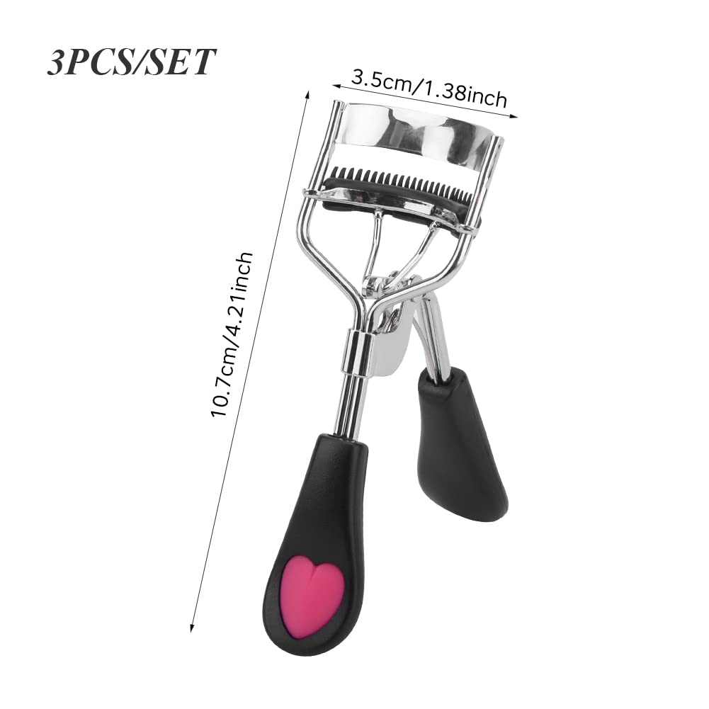 CfoPiryx 3 rizadores de pestañas con peine integrado, accesorio de pestañas postizas, herramientas profesionales de maquillaje para ojos para mujeres pestañas rizadas (tamaño 3 piezas)