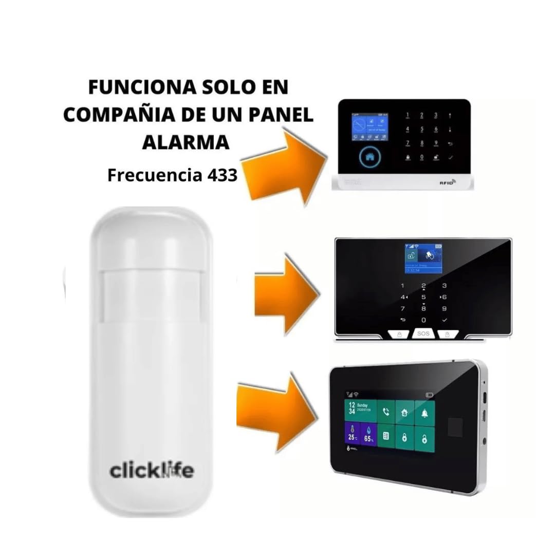 Clicklife Sensor Movimiento Inalámbrico Alarma Frecuencia 433 MHz 2 Piezas | Detección Amplia 110° | Tecnología Infrarroja Día y Noche | Bajo Consumo Energético | Fácil Instalación y Compatible