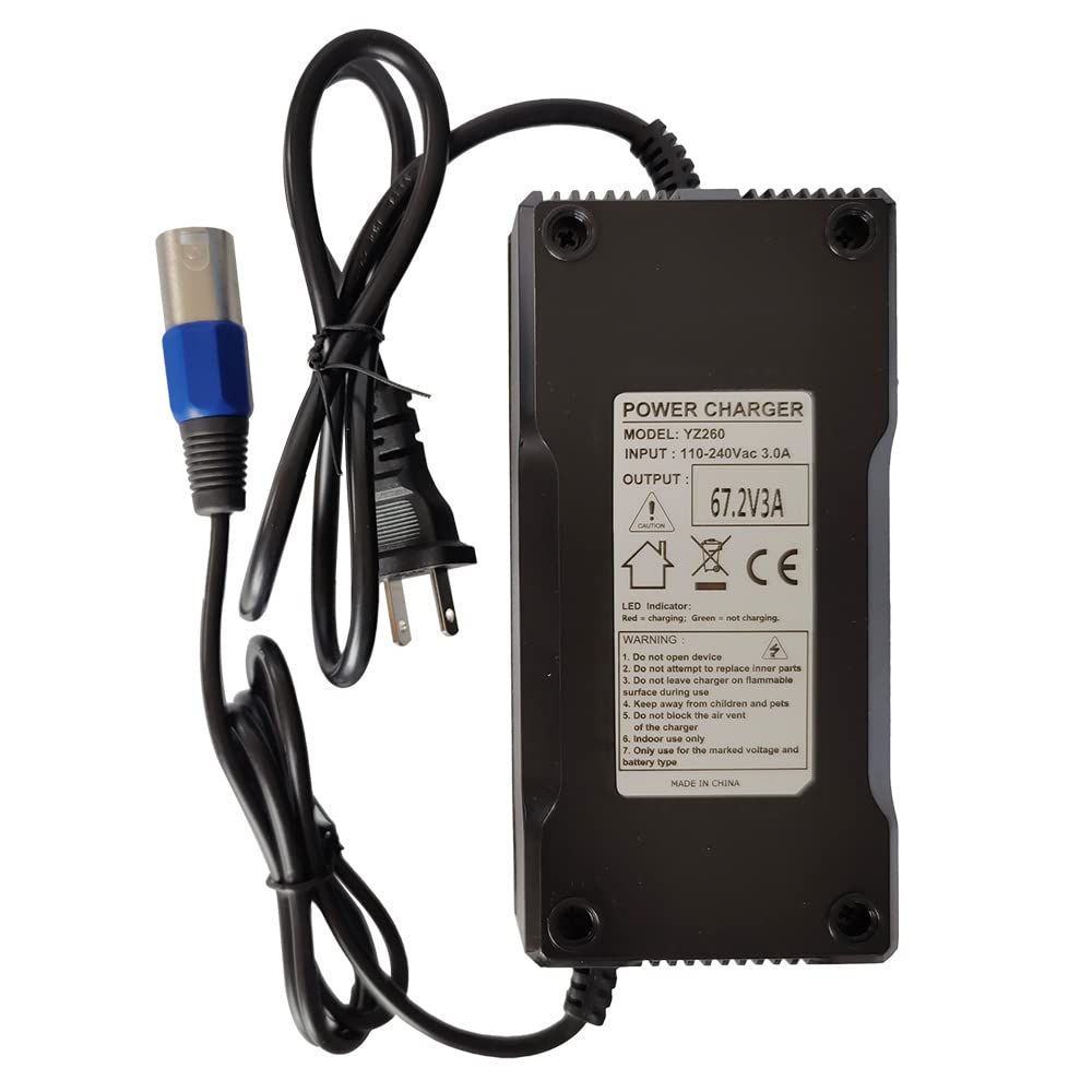 Cargador de batería de 67.2V 3A para batería de iones de litio de 16S 60V con conector XLR de 3 pines