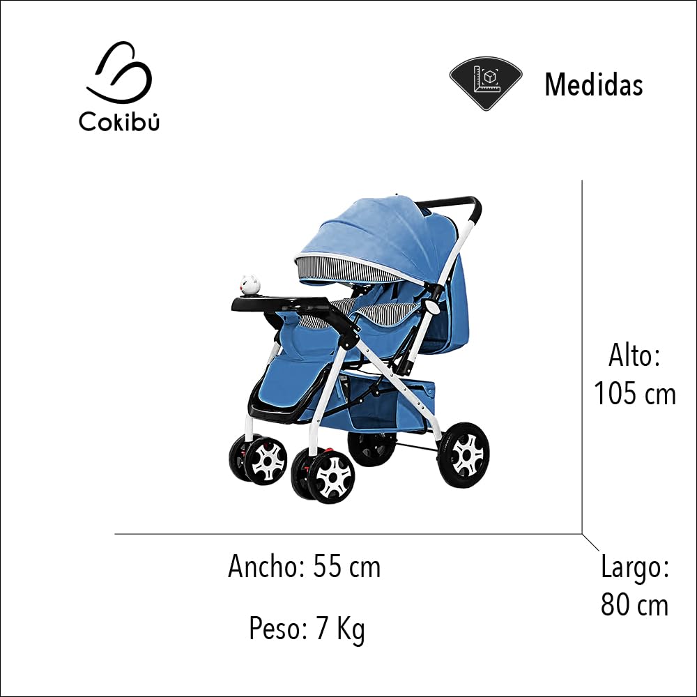 Carriola De Bebé Plegable Rosa (Azul) Carriola De Bebé Plegable Mango Reversible Respaldo Ajustable Ruedas Delanteras Giratorias Arnes De Seguridad De 5 Puntos Bandeja De Comida Y Musica 2 En 1