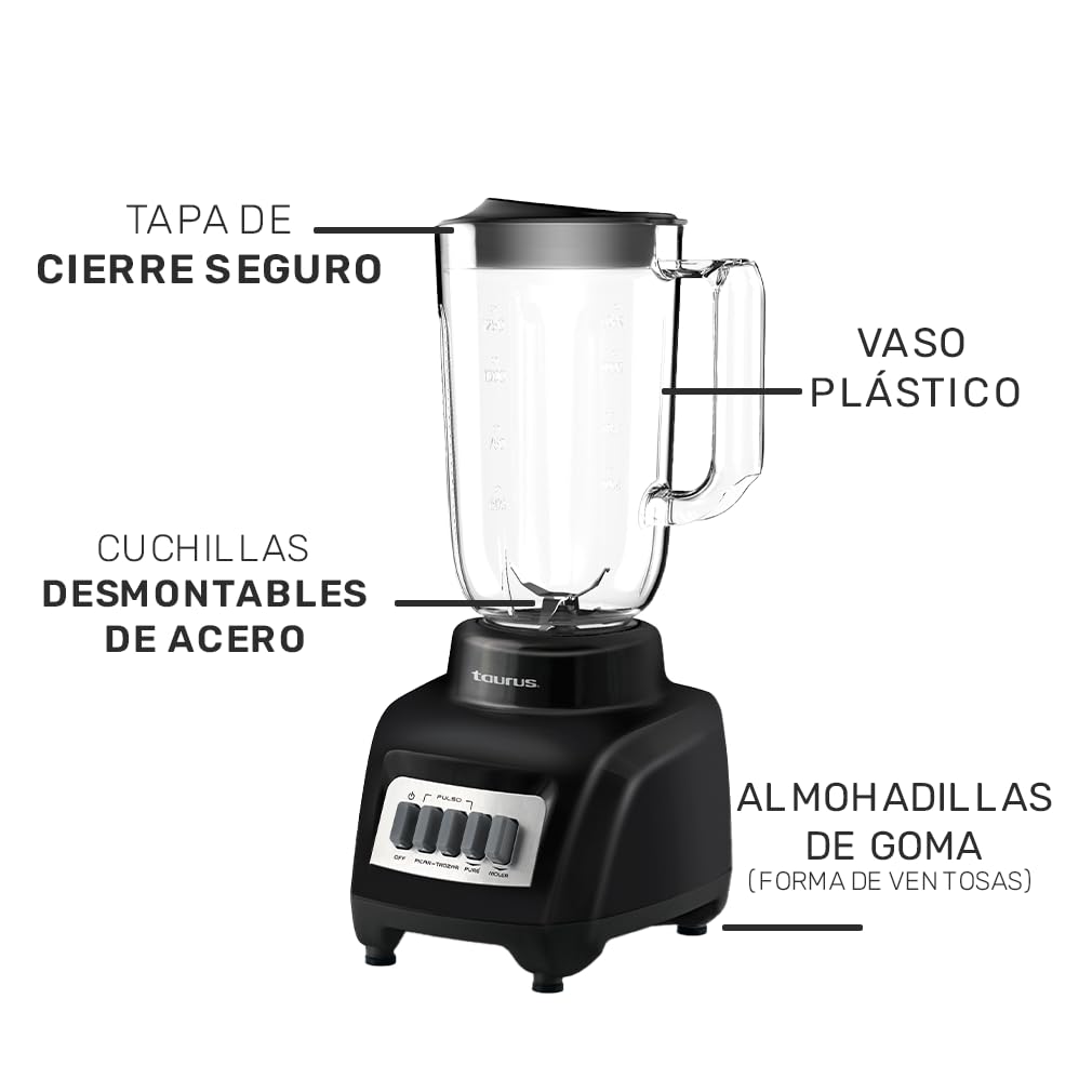 Licuadora Taurus HALEY Blanca con Vaso de Plástico 1.5 Litros y 4 Velocidades