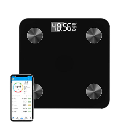 GGTT Bascula Digital Corporal y Muscular, Balanza Inteligente, Conexión via Bluetooth al App, Pesos de Hasta 180 Kg, Precisión Hasta 0.01Kg, Soporta Recordar Datos de 8 Usuarios (Negro)