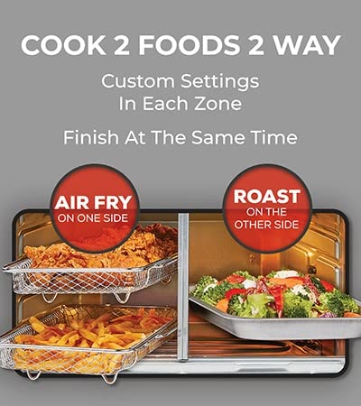 Freidora Aire Dual Zone Emeril Lagasse con Puerta Francesa para Cocinar Comidas Extra Grandes de 25 Cuartos de Galón