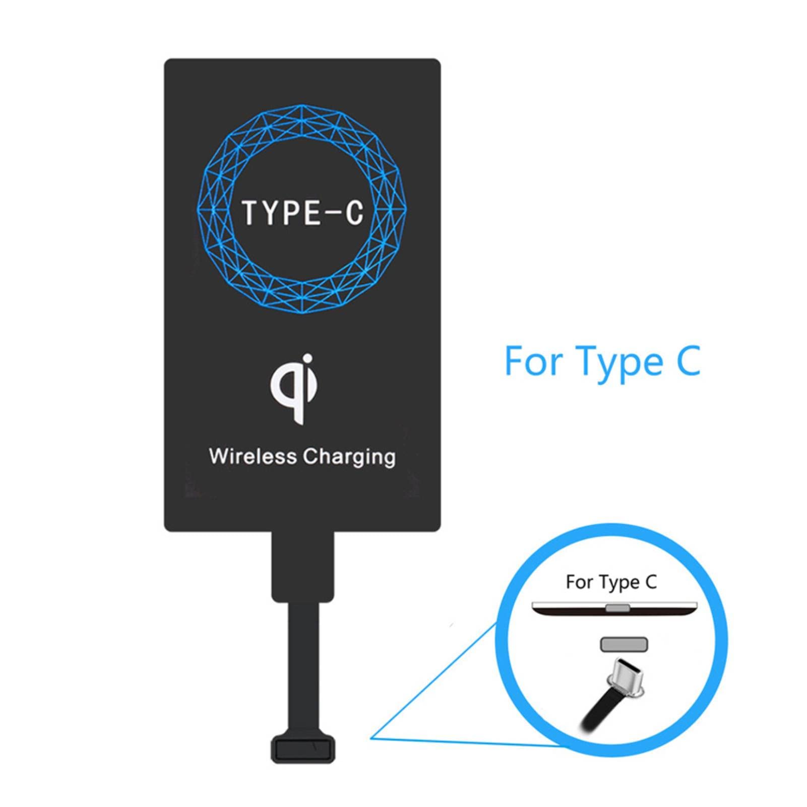 Hakeeta Cargador inalámbrico QI Tipo C, Receptor de Carga con Adhesivo Autoadhesivo de 2 Piezas, Silicona autoadhesiva, liviano y pequeño, para teléfono móvil USB-C