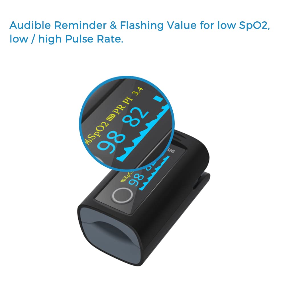 Monitor de Saturación de Oxígeno Wellue Bluetooth Negro con Alarma y Accesorios para Bienestar