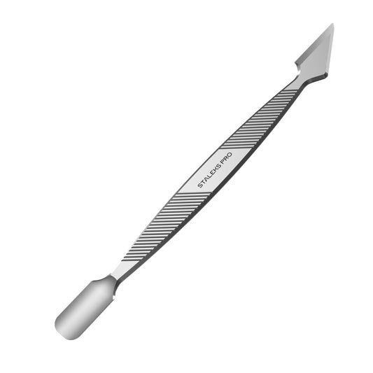Profesional STALEKS PC-10/1 - Pulidor de cutículas (empujador + removedor) profesional de acero inoxidable duradero para manicura y pedicura, cuchara limpiador de uñas