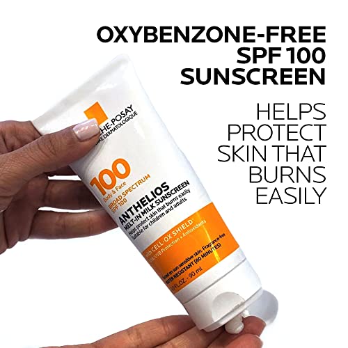 La Roche-Posay Anthelios Melt-in Milk Body & Face Sunscreen Lotion Broad Spectrum SPF 100, Oxybenzone & Octinoxate Free, Sunscreen for Kids, Adults & Sun Sensitive Skin, Unscented, 3 Fl oz