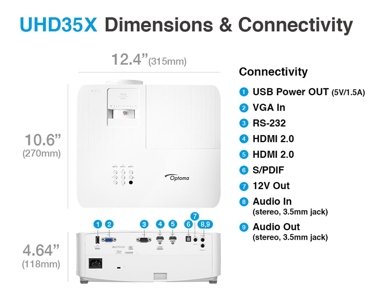 Optoma UHD35X Technology 3600-Lumen UHD 4K DLP Proyector - Blanco