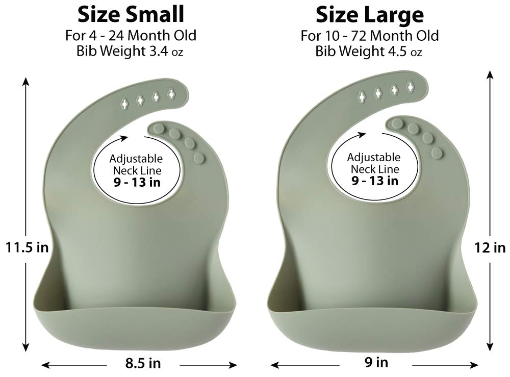 YMCF Products Paquete de 2 baberos de silicona impermeables para bebé, ligeros, cómodos y fáciles de limpiar (concha de mar/verde espuma de mar, pequeños)
