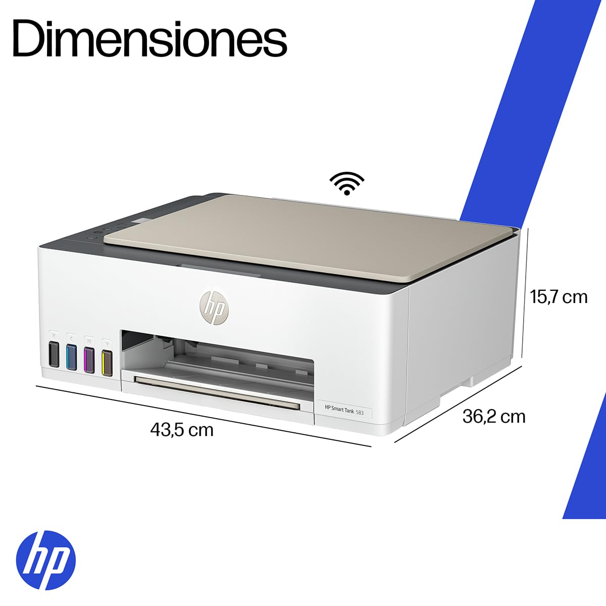 HP Impresora Multifuncional Smart Tank 583, Todo-en-Uno, Tanque de Tinta, WiFi, USB, Bluetooth, Smart, AirPrint, Impresión, Copiado, Escaneo (4A8D7A#AKY)