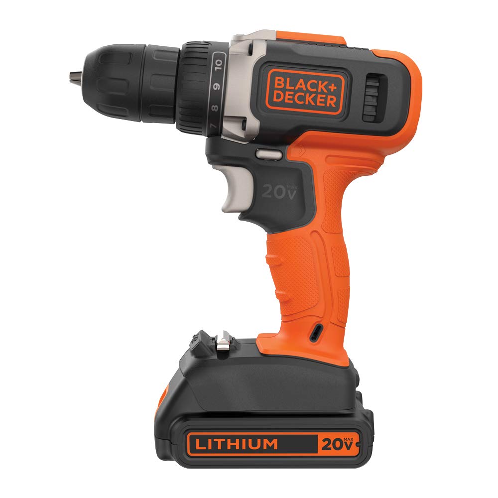 BLACK+DECKER Taladro Inalámbrico Atornillador, 3/8" (10mm), 2 Velocidades, 20V máx, BCD703C1