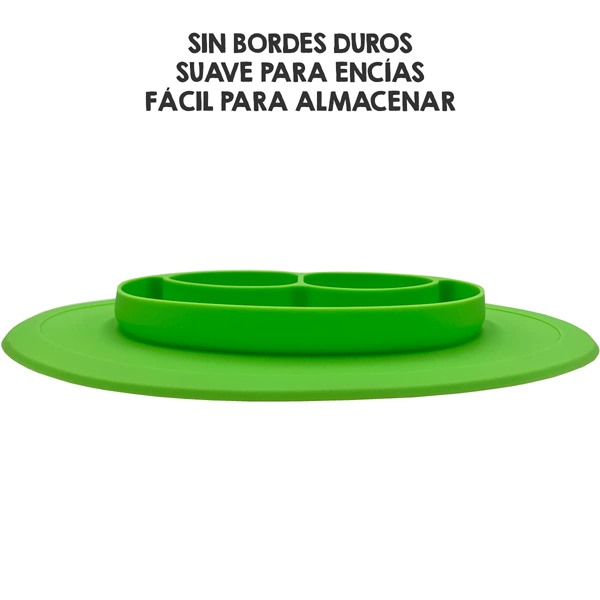 Bberizos| Plato y Cuchara de Silicona Grado Alimenticio para Niño Niña con Divisiones para Alimentos Snacks Papillas Libre de BPA PVC (Verde)