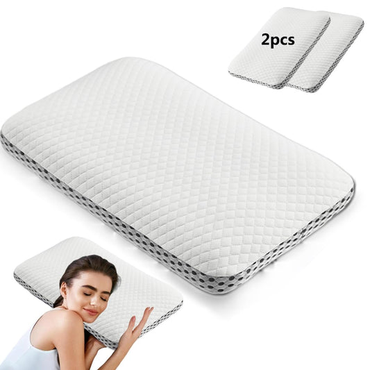 Almohadas Memory Foam con Memoria Ergonómica - 2 Piezas Antiácaros E Hipoalergénico, Microfibras, Memory Foam Pillow Individuales, Almohada Cervical para Dormir de Rebote Lento, Blanco (60x40x12)