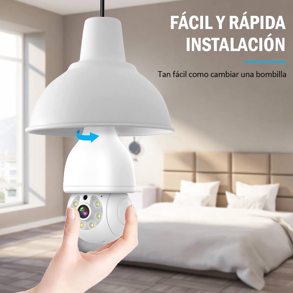 Foco Cámara de Seguridad WiFi EASYTAO Blanco con Visión Nocturna y Audio Bidireccional Compatible con Alexa