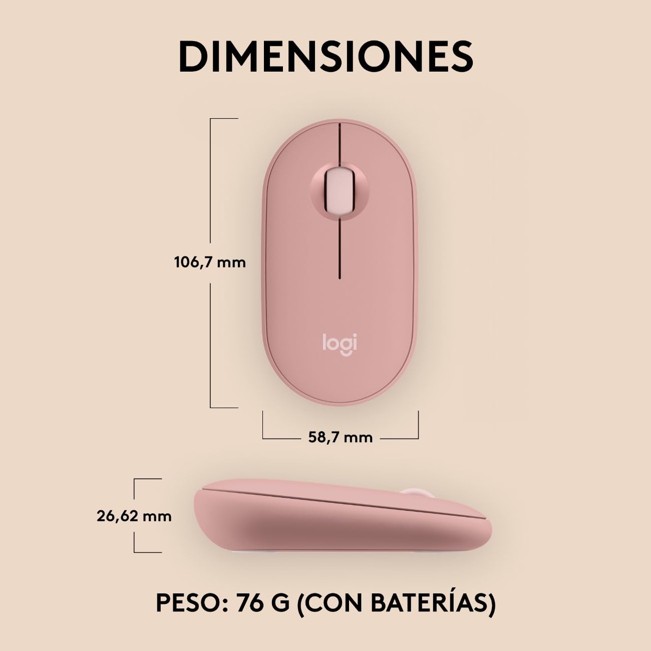 Logitech Pebble Mouse 2 M350s, estilizado Mouse inalámbrico Bluetooth, Ligero, Personalizable, clicks discretos, Easy-Switch, Windows, macOS, iPadOS, Android, ChromeOS - Rosa