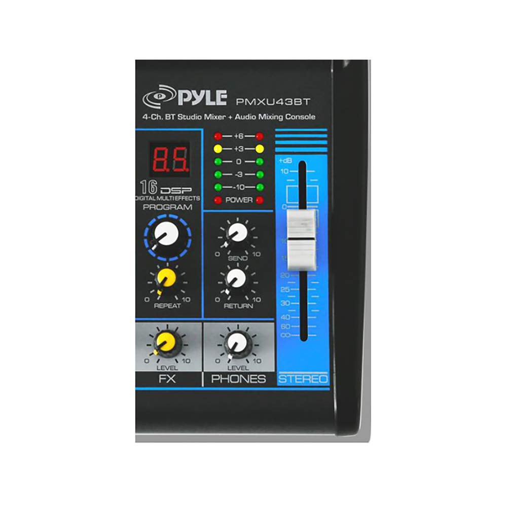Consola de Audio Pyle PMXU43BT USB Bluetooth 4 Canales con Procesador DSP 16 Bits para DJ y Estudio