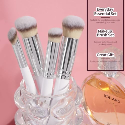 MAANGE Set de Brochas de Maquillaje 4 Piezas Brochas de Maquillaje Profesional Brocha para Base de Maquillaje con Caja de Regalo(Blanco)