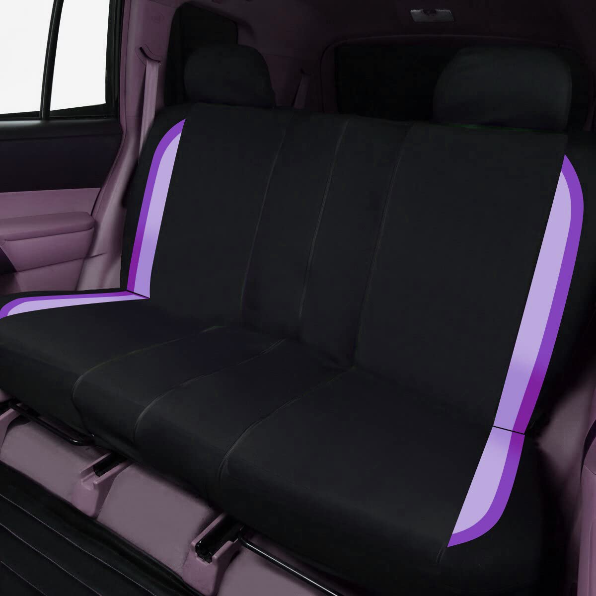 Flying Banner Fundas de Asiento de Coche para Asientos Delanteros y Traseros de poliéster, fáciles instalaciones, Banco Trasero Dividido, (Juego Completo, Respaldo bajo, Negro Morado de Doble Tono)