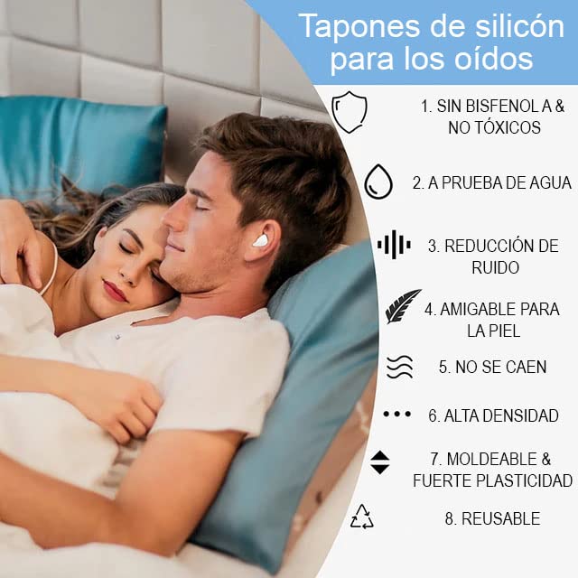 Tapones para los Oídos Silicona Blanco Reducción de Ruido Alta Calidad 32 dB Impermeables con Estuche