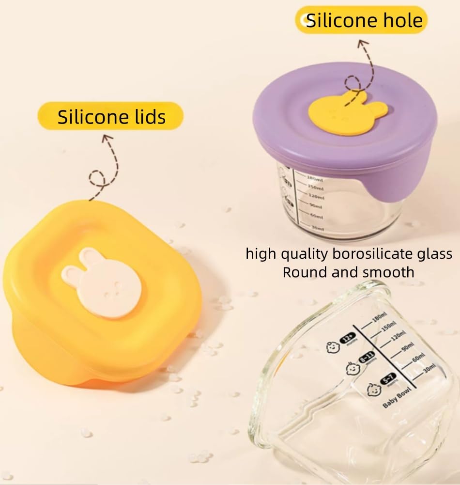 Ivymei Mini recipientes de vidrio con tapas, pequeños tarros de vidrio transparentes para almacenamiento de alimentos con escala para porción de alimentos, salsa para inmersión, aperitivos, yogur