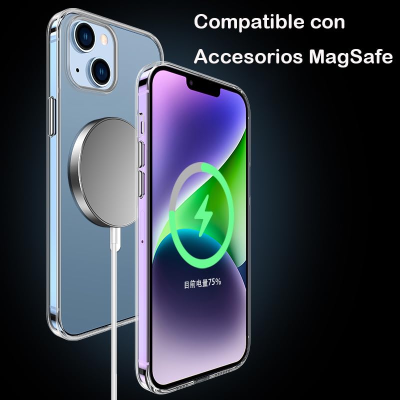 HaroKing Funda para iPhone 13/14 6.1 Pulgadas, Compatible con Magsafe circulo magnético, Acrílico RígidoTrasero con TPU Flexible, Esquinas con Absorción de Choque