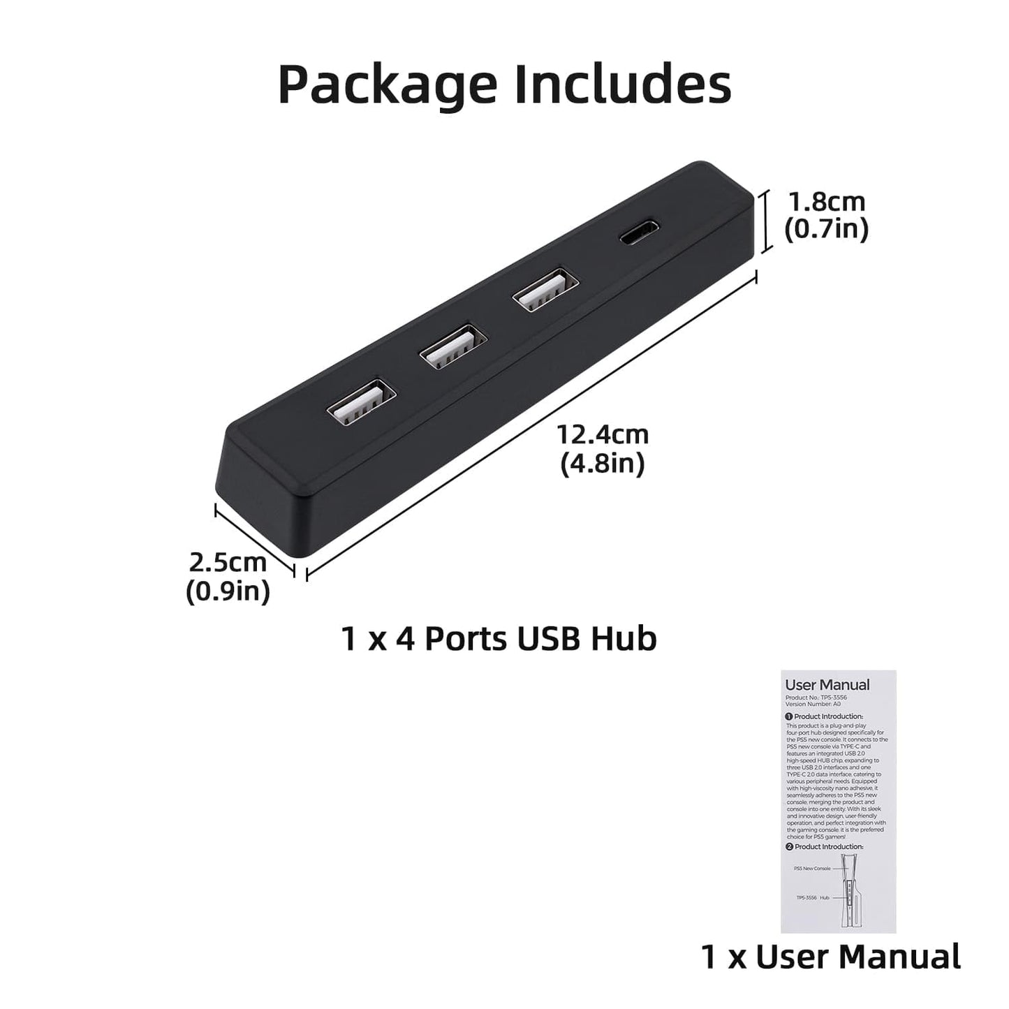 Mcbazel Hub USB para consola PS5 Slim/PS5 Pro solamente, 4 puertos 2.0 de alta velocidad de expansión Hub cargador convertidor adaptador para PlayStation 5 Slim/Pro Disc y edición digital, negro