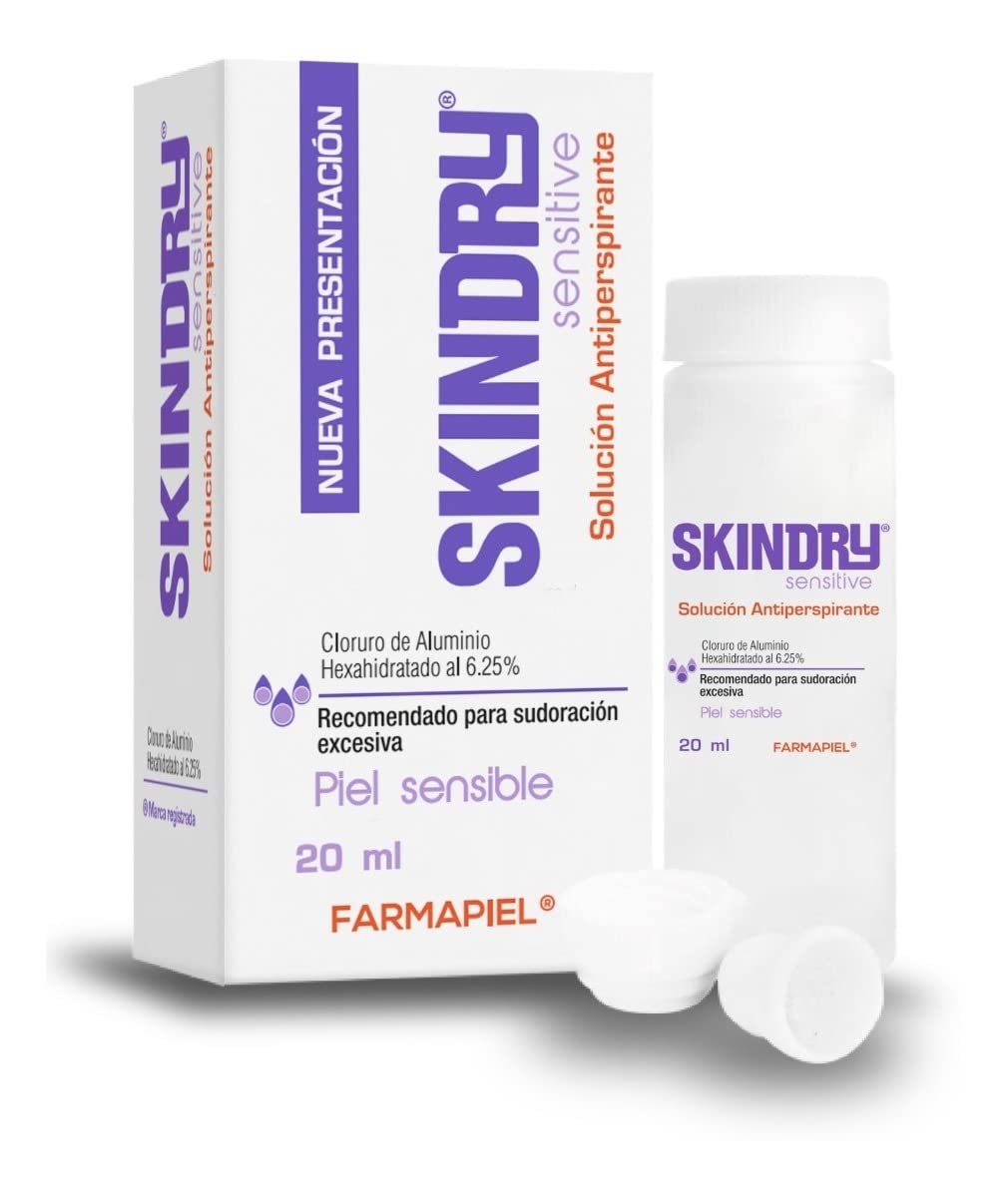 SKINDRY Sensitive Desodorante Mujer y Hombre para Pieles Sensibles y Sudoración Excesiva | 48 hrs de Protección | Antitranspirante Natural para Axilas, Pies, Manos, Espalda, Cuero Cabelludo | 20 ml