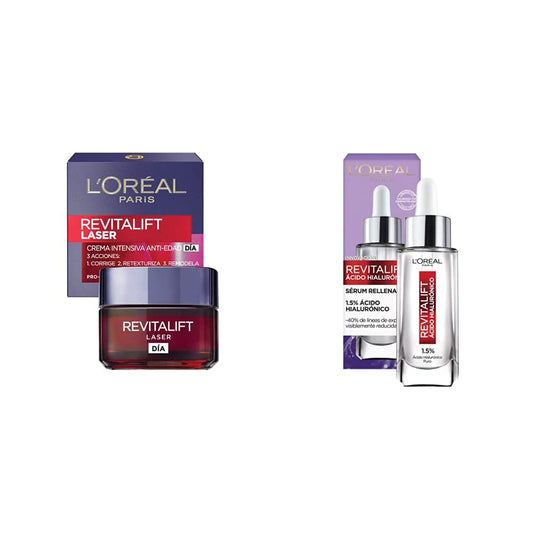 Crema antiarrugas de día Revitalift L'Oréal Paris, 50 ml + Serum Facial Anti Arrugas Acido Hialuronico Revitalift