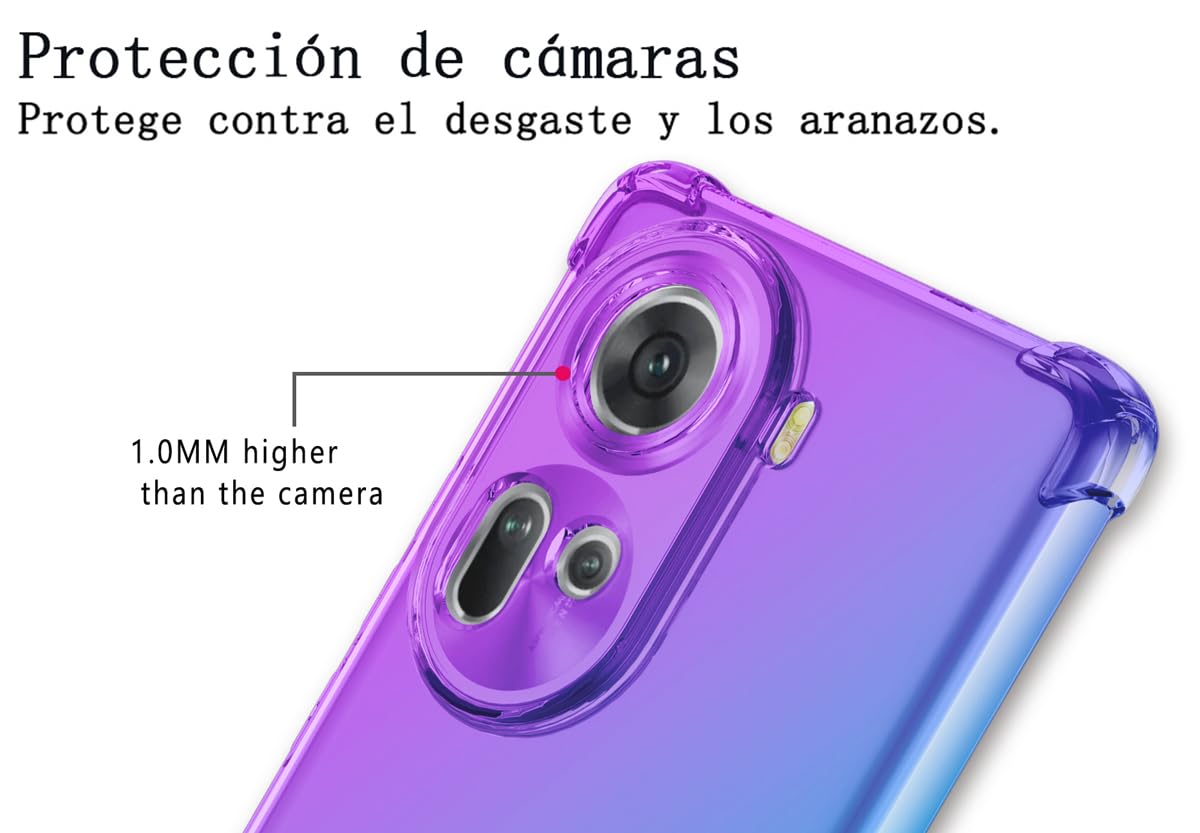 DABUNA Funda para OPPO Reno 11 5G Case Uso Rudo,Transparente Colores Degradados Protectora de Cámara Anticaída Carcasa Bumper(Púrpura Azul)