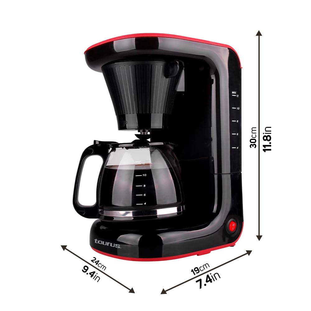 TAURUS VELVET, Cafetera de Goteo 1.2 L, 700 W, Placa Calefactora, Filtro Permanente Lavable y Reutilizable, Café Siempre Caliente