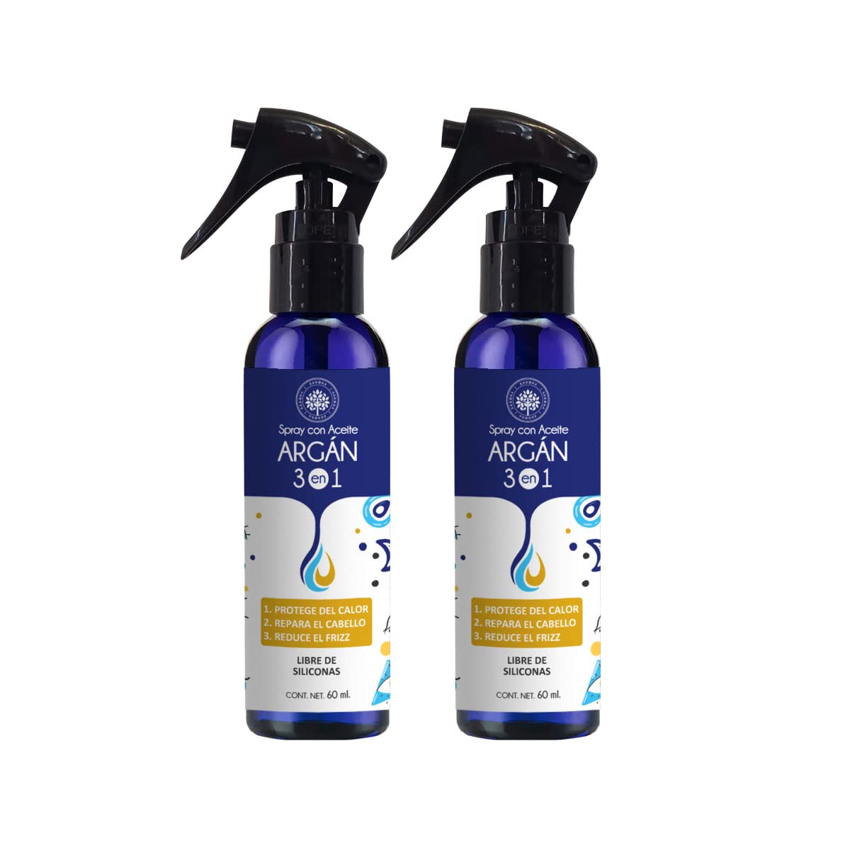Pack de Sprays Capilares con Aceite de Argán 3 en 1: Protección Térmica, Reparación y Control del Frizz. Brillo y Suavidad para tu Cabello. Ingredientes Naturales como Aceite de Almendras y Hemiscualeno. Producto de 60ml de Árbora.