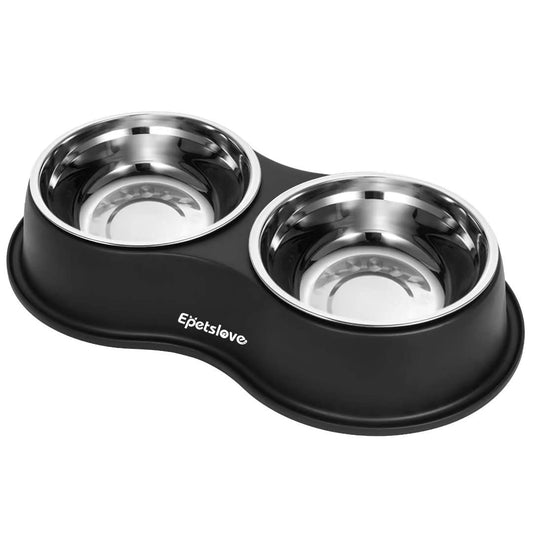 Cuencos dobles para perros de agua y alimentos, cuencos de acero inoxidable con estación de resina antideslizante, cuencos de comedero para mascotas para cachorros, perros medianos y gatos