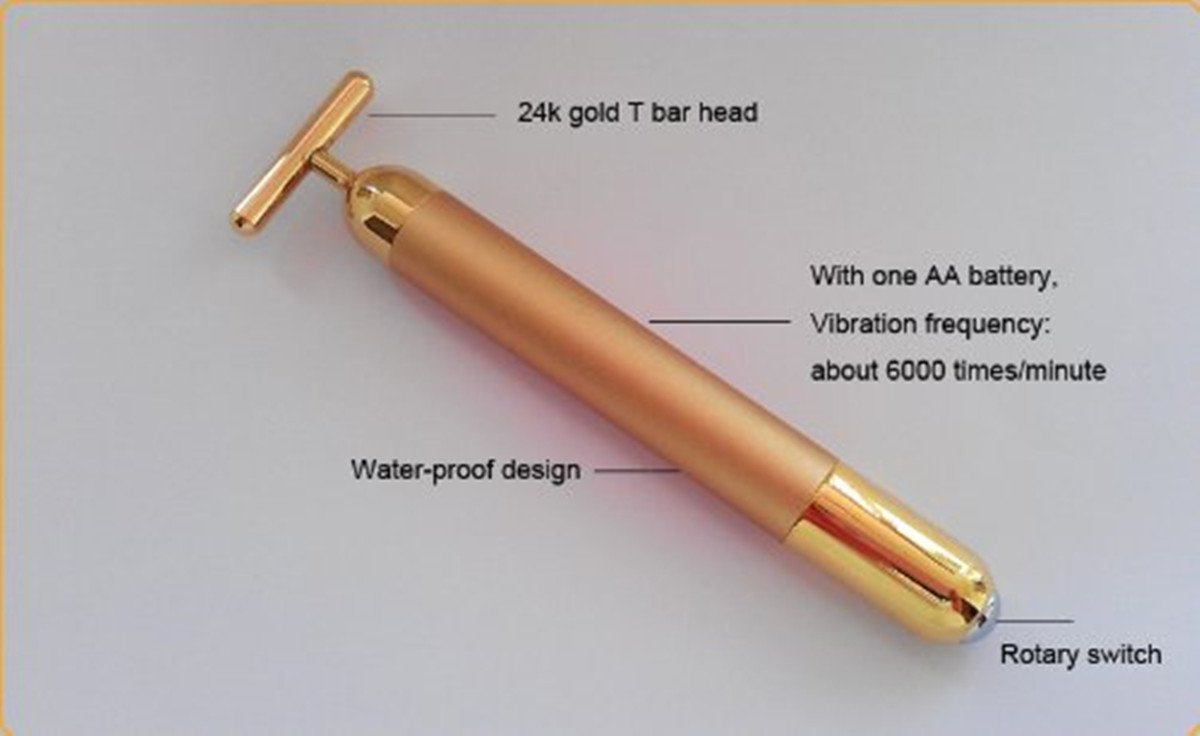 AnHua Waterproof Beauty Bar 24K Golden Anti-Aging PULSE SKIN CARE Gold Facial Roller Massage