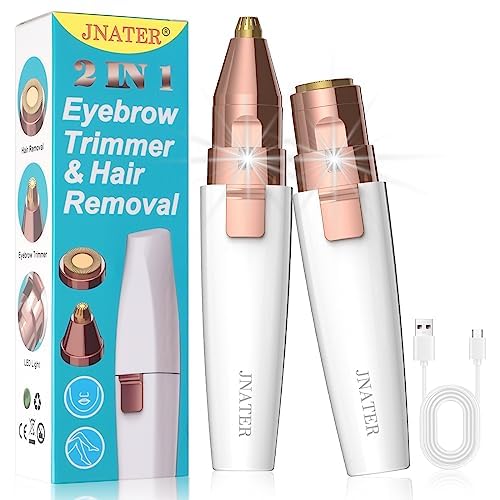 Cortadora de cejas, depilación facial para mujeres, kit de afeitar de cejas recargable 2 en 1, dispositivo de depilación sin dolor, dispositivo de depilación para cejas, pelusa de melocotón, labios, brazos, piernas con luz (oro rosa)