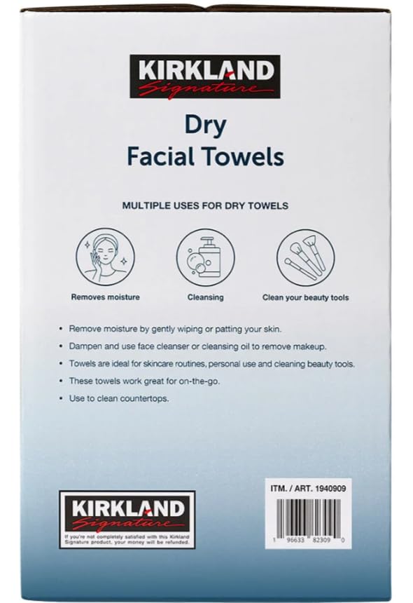 Kirkland Toallas Faciales Secas Diarias Kirkland Signature, 200 Unidades: Desechables Extrasuaves para Limpieza, Desmaquillaje y Cuidado de la Piel. Suaves, Higiénicas y sin Pelusa.