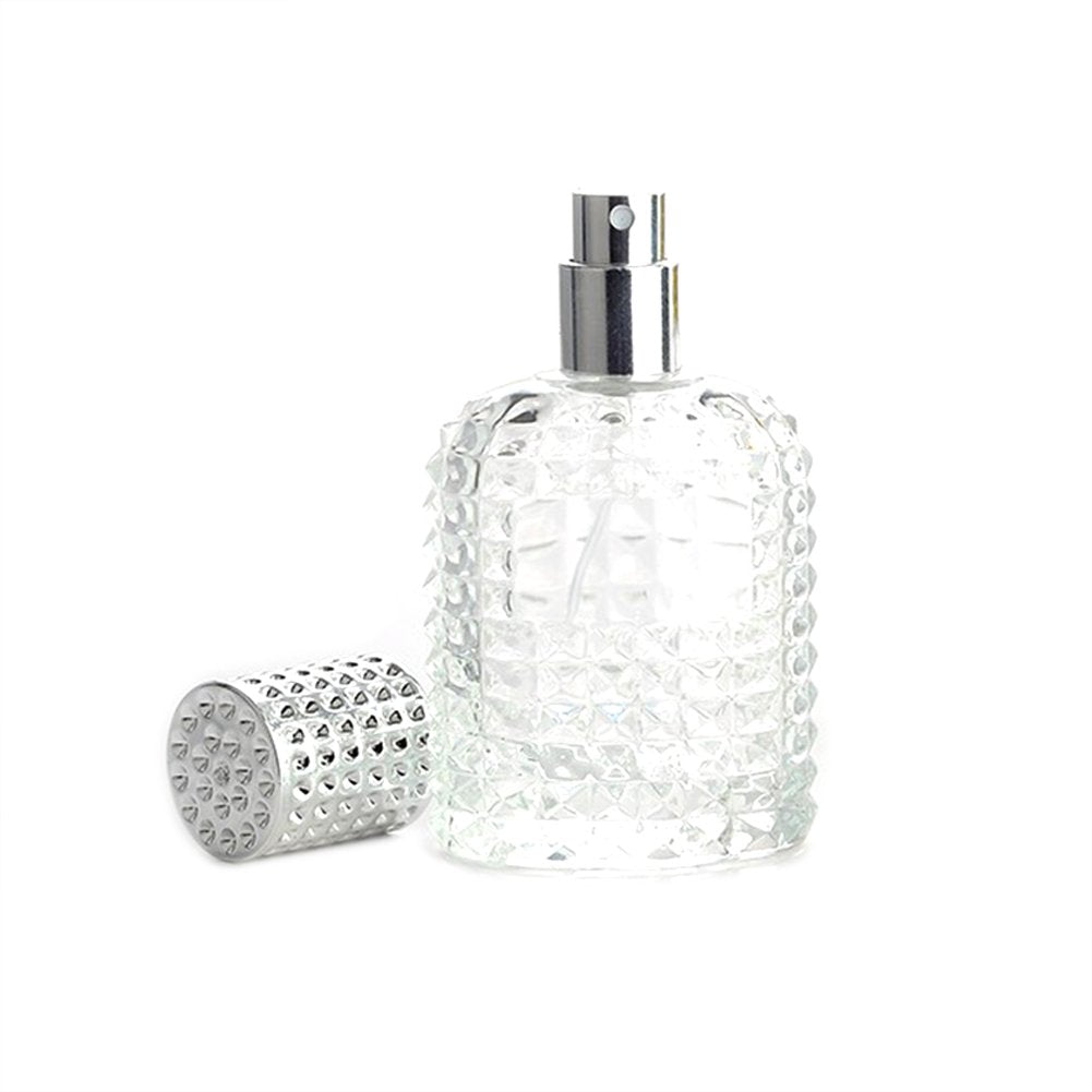 Enslz Perfume Fragancia Colonia Atomizador Vacía Botella de Vidrio Recargable Fina Spray Plata 50ml