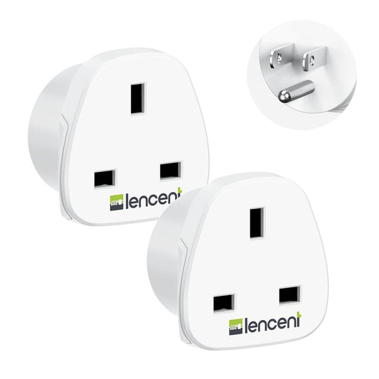 LENCENT 2X Adaptador de enchufe de Reino Unido a EE.UU., Adaptador Enchufe de Viaje con Conexión a Tierra, Convierte Enchufe Tipo-G de Reino Unido/Singapur/Malasia/Irlanda/Malta/Corea a EE. UU./México