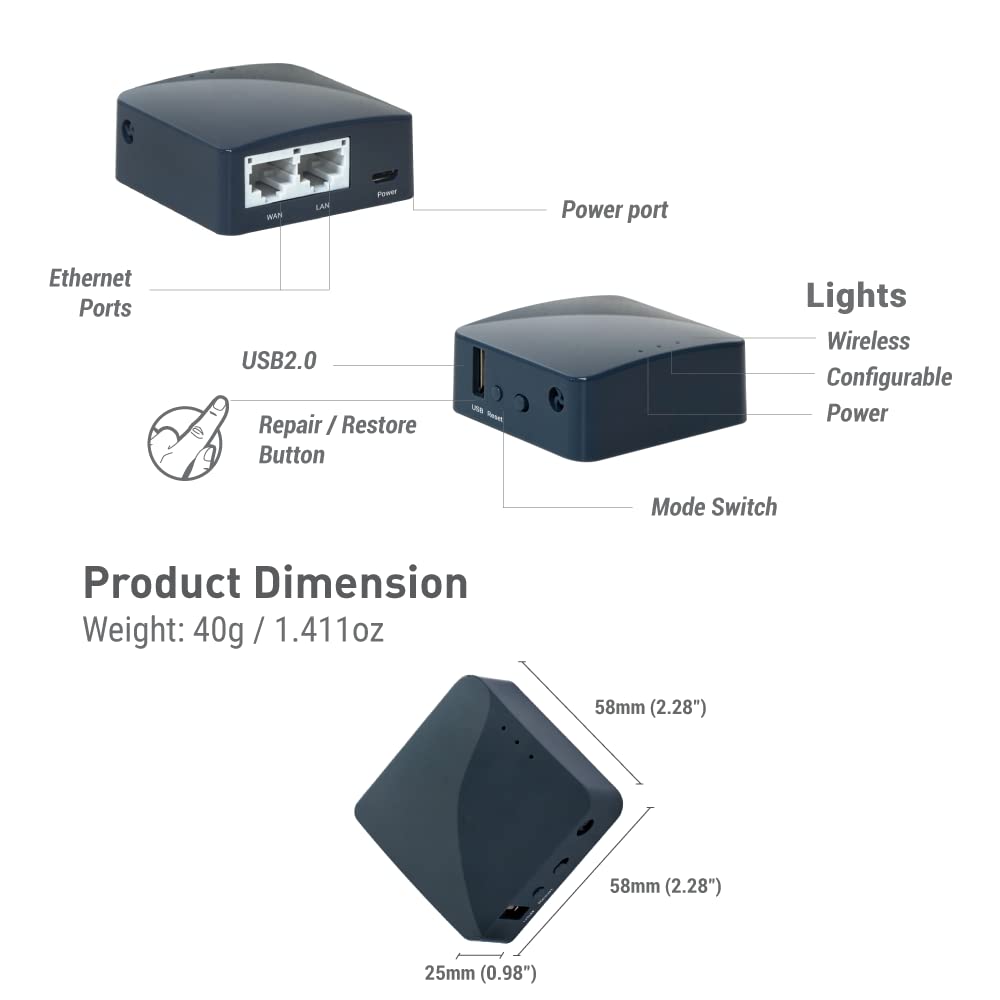 GL.iNet GL-AR300M16 Mini Router, Wi-Fi Converter, OpenWrt Pre-installed, Repeater Bridge, 300Mbps High Performance, 16MB Nor flash, 128MB RAM, OpenVPN, Tor Compatible, Programmable IoT Gateway