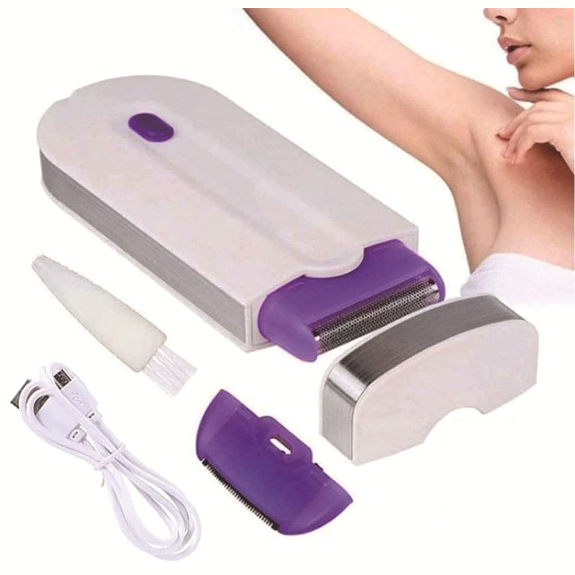 Removedor de depilación recargable con láser para mujer, eliminación de vello suave al tacto, sensor de afeitar, tecnología ligera para quitar el cabello (color: caja de embalaje mediana blanca)